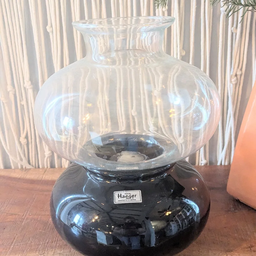 Haeger Black Ceramic & Glass Candle Lamp